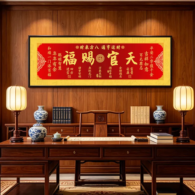 【天官赐福】新中式宋氏美学图装饰画客厅办公室茶室实木边框