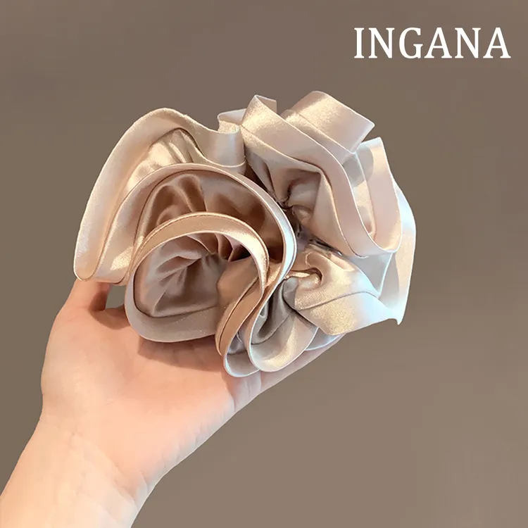 赵露思同款丝绸气质顺滑立体花朵肥肠圈高端百搭个性纯色头花发圈