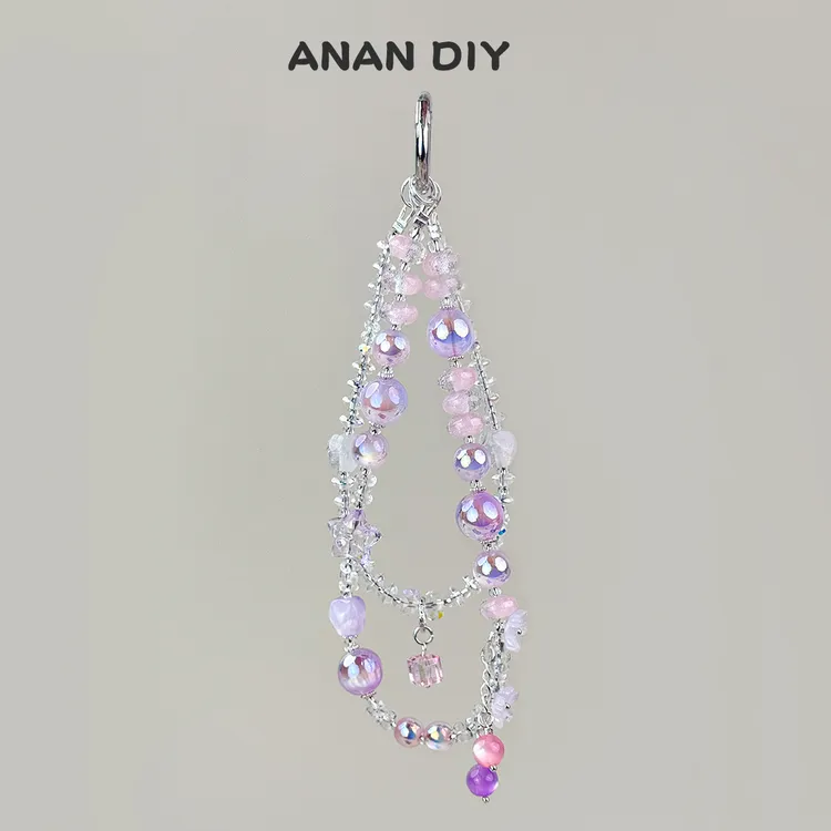 【A103】【紫珠晶澜】纯手工Diy新款手机链挂件包挂饰品防丢绳女时尚