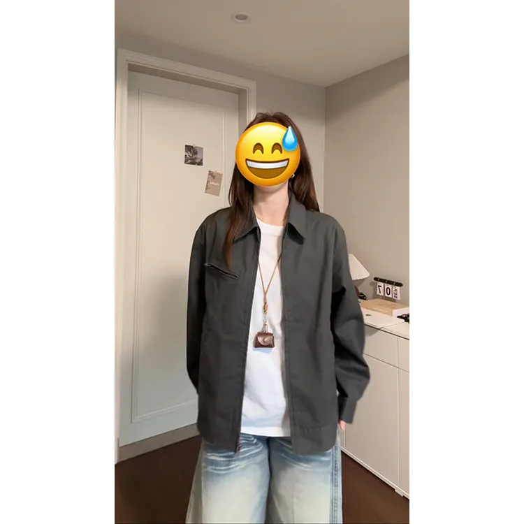 深灰复古短款底特律夹克秋季男美式翻领拉链工装夹克巴恩风短外套