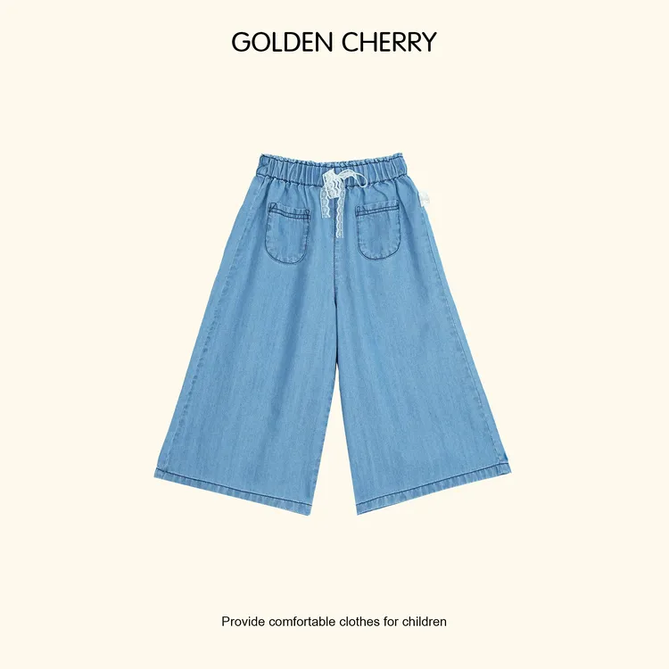 【金樱桃Golden cherry】小童丝带系绳阔腿牛仔九分裤285202