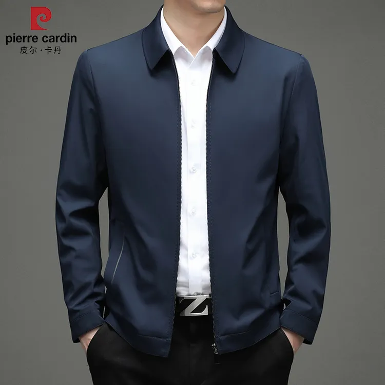 皮尔卡丹翻领商务休闲男士夹克春秋行政外套春季中年男装高档纯色