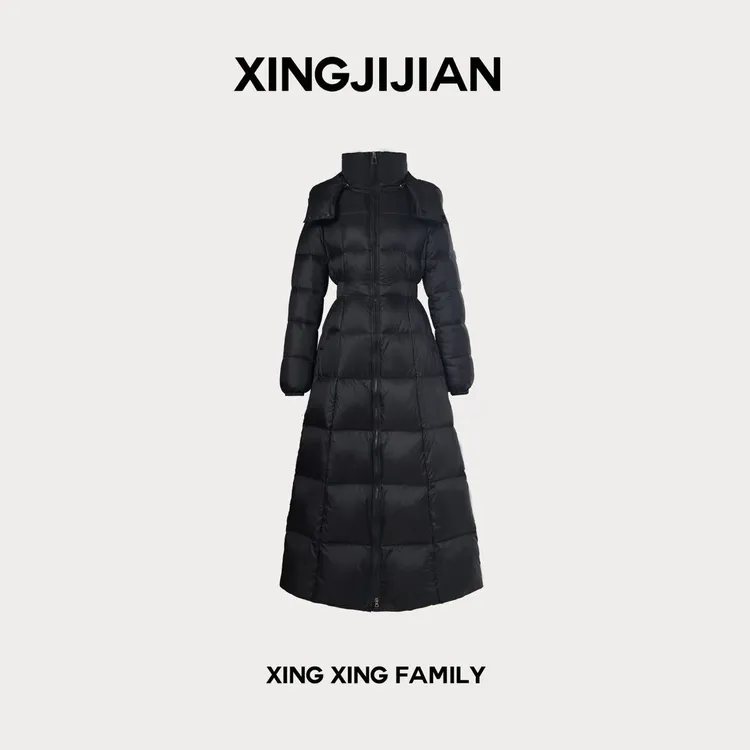 XINGXING冬篱寒冬女款修身运动时尚休闲显瘦连帽保暖超长羽绒服