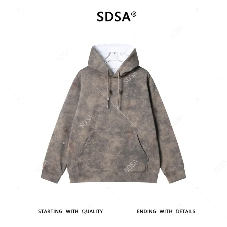 SDSA男士秋冬新款痞帅男装美式复古扎染设计连帽卫衣百搭高街上衣
