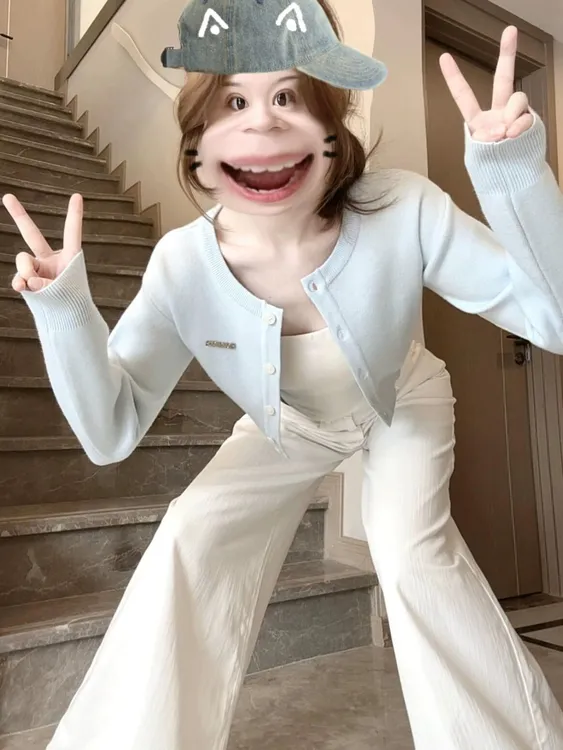 韩系慵懒风毛衣外套女早秋2025新款独特漂亮针织衫背心阔腿裤套装