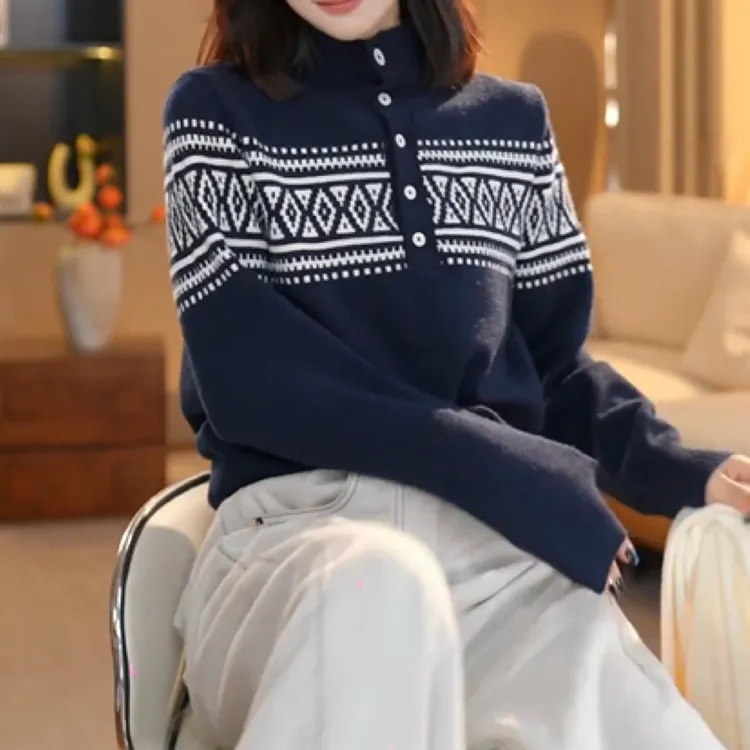【费尔岛】费尔岛设计款半高领针织衫秋冬新款亲肤保暖时尚套头毛衣