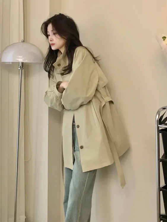卡其色中长款风衣外套女春季新款小个子高级感超好看韩系上衣