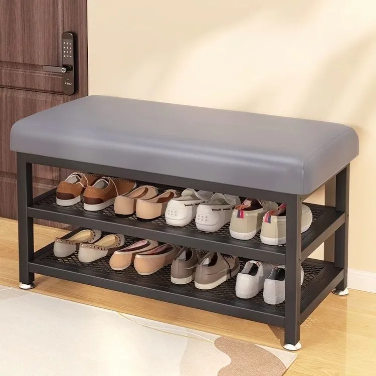 家用入户玄关穿鞋凳简约鞋架坐凳一体收纳凳进门铁艺换鞋凳门口