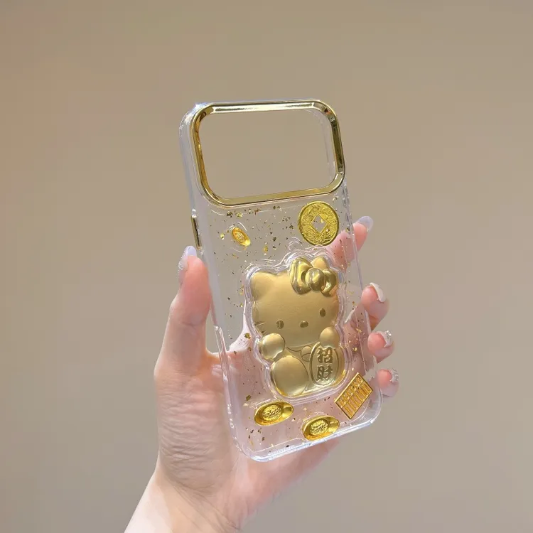 适用于新款苹果17Promax创意立体有钱马13透明铂金滴胶财神手机壳