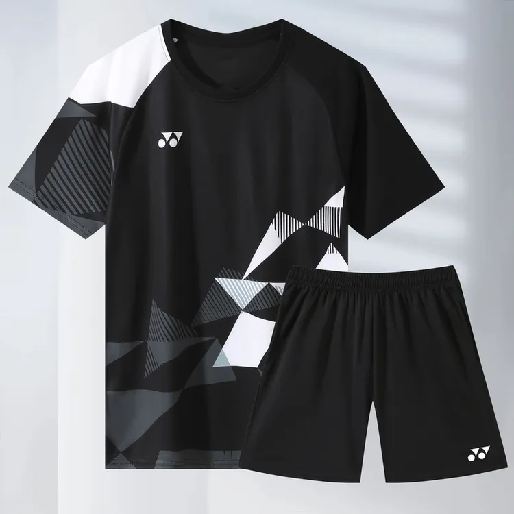 2025新款速干透气羽毛球服夏季休闲短袖上衣训练男款运动比赛定制