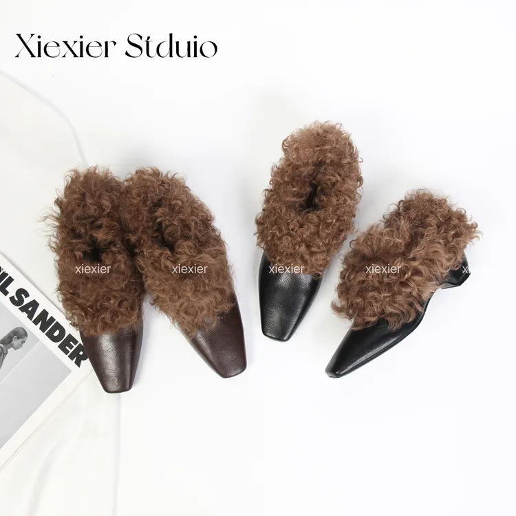 谢喜儿 | chao时尚复古单鞋羊羔毛真皮中跟软底女鞋