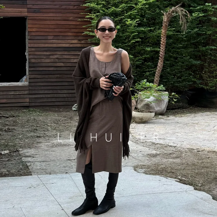 LiHuiEr李慧儿【香榭丽舍日落】2025秋季极简百搭褐色套装LL025907