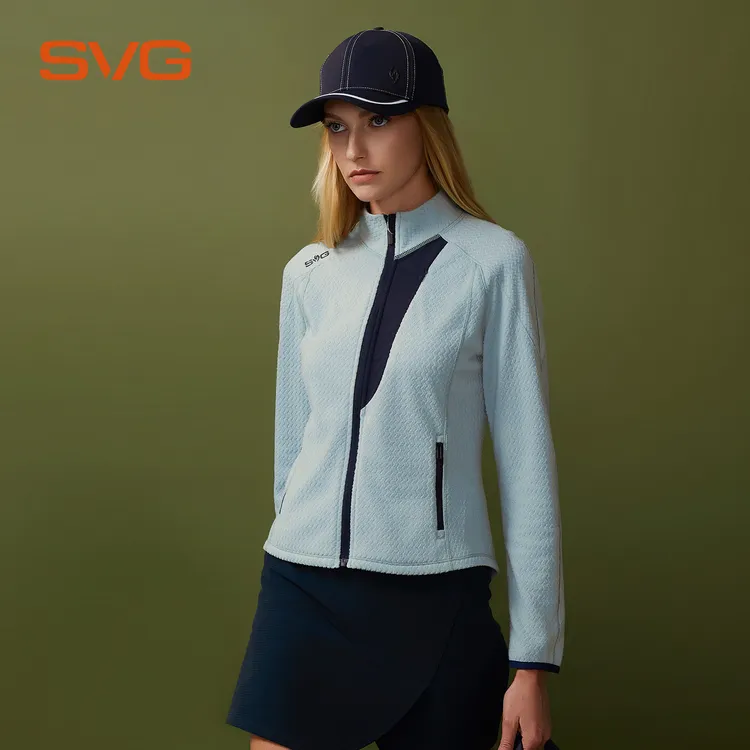 svg高尔夫25秋冬新款女士抓绒外套波浪纹机理修身上衣精致短外套