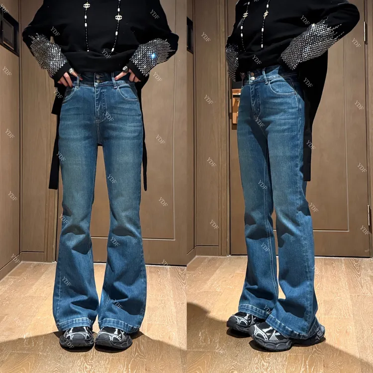 YDFSTUDIO小众【显瘦单宁】欧货早秋高品重工显瘦设计感微喇牛仔裤