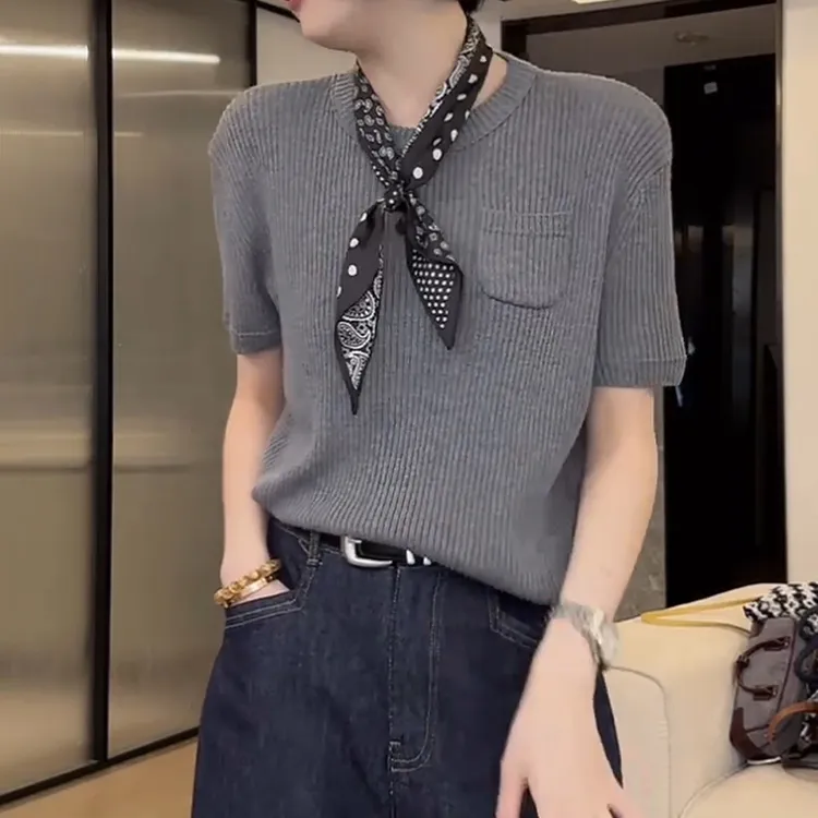 大码韩版时尚休闲百搭针织衫夏季新款圆领遮肚显瘦通勤短袖上衣