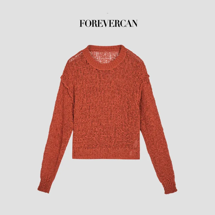 FOREVERCAN“红运萦身”高弹镂空百搭针织毛织红色上衣MY10048