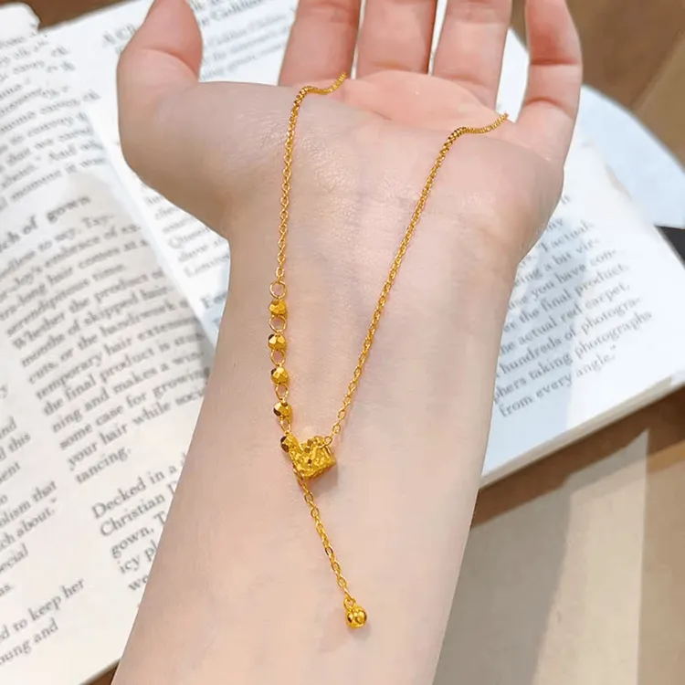 铜合金项链 四面碎冰冰方块流苏项链小众金色锁骨链