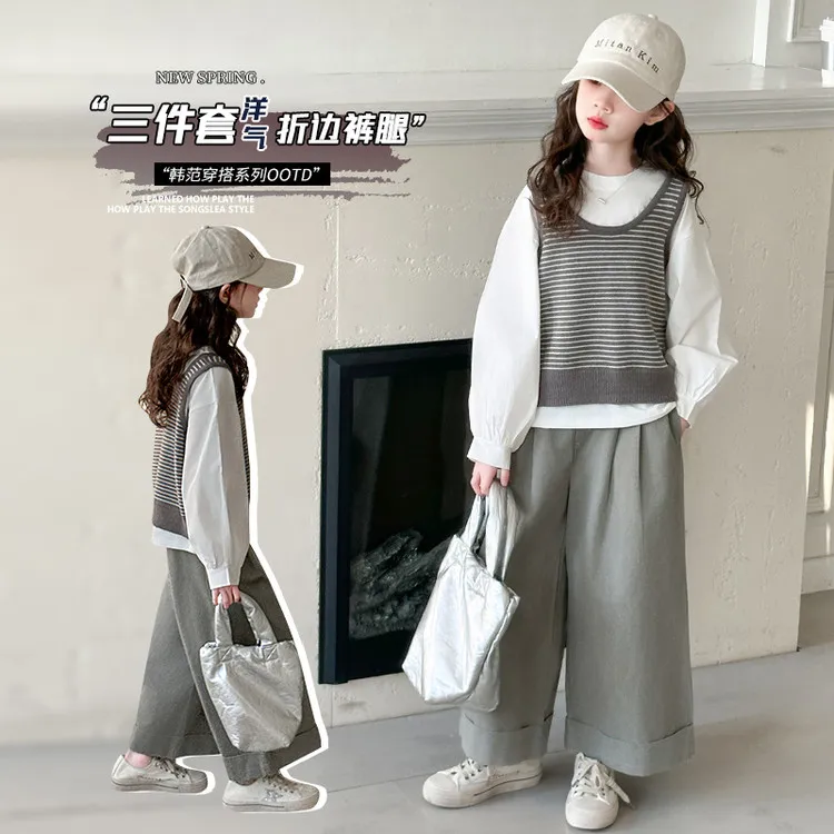 女童套装春秋洋气儿童时尚休闲春装韩版中大童女孩阔腿宽松两件套