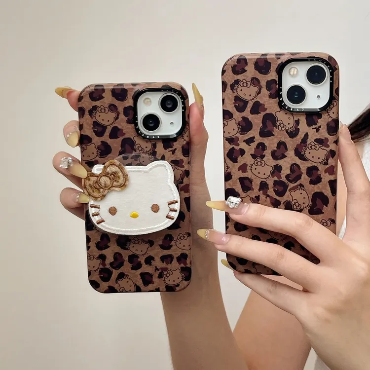 韩系豹纹蝴蝶结刺绣猫咪磁吸支架适用iphone17promax苹果手机壳16