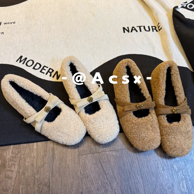 【阿茶】温柔毛毛~跟高3.5CM /2025秋冬新款加绒加厚芭蕾鞋毛毛鞋女