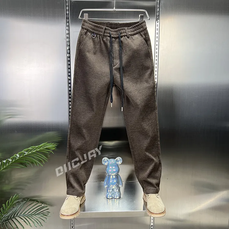 【专柜款】中年男士冬季加绒裤子保暖舒适中腰休闲裤宽松弹力直筒裤