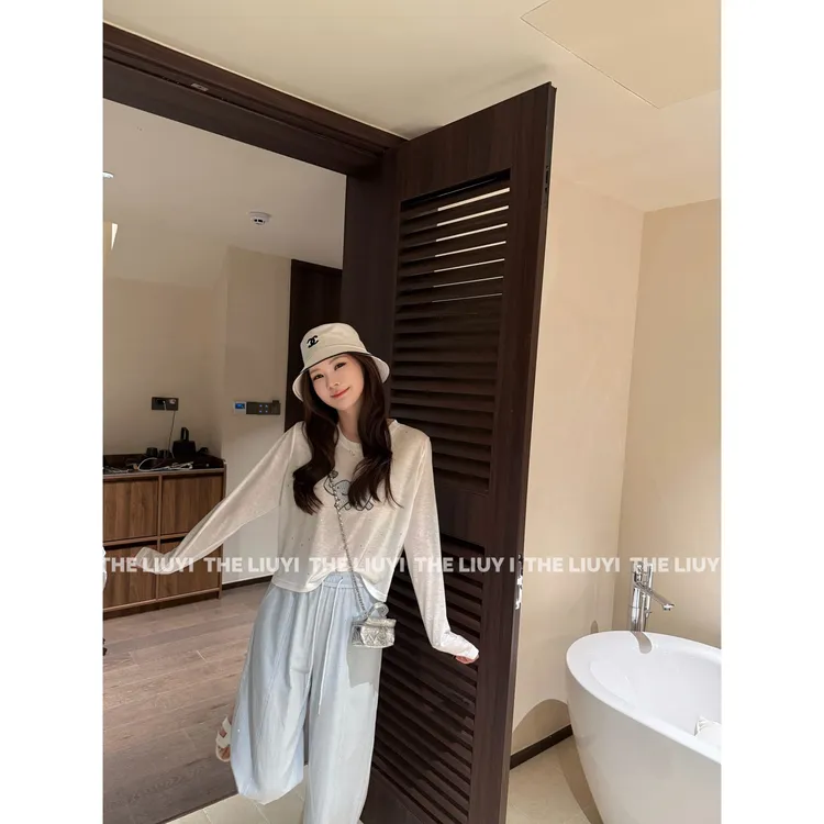 【LIUYI】小飞象~夏季莱赛尔冰感重工烫钻小象长袖T恤6428B3
