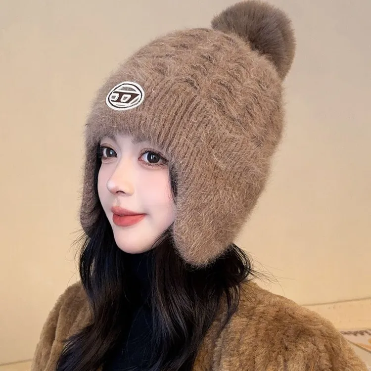 秋冬季帽子女韩版潮百搭时尚加绒毛线帽冬骑车保暖防风防寒棉帽LK