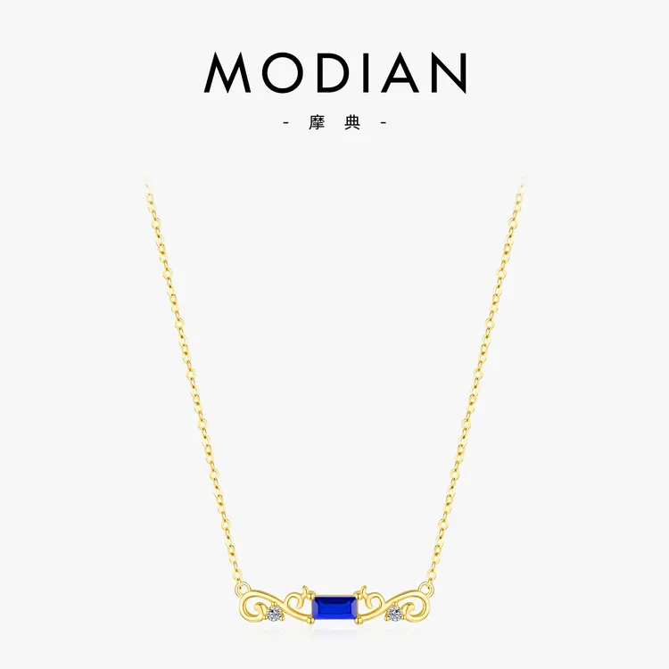 MODIAN/摩典 坠链均925银 复古仿真钻线条项链女英伦风小众锁骨链