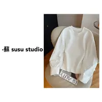 KF2548宽松别致设计感褶皱圆领短款卫衣