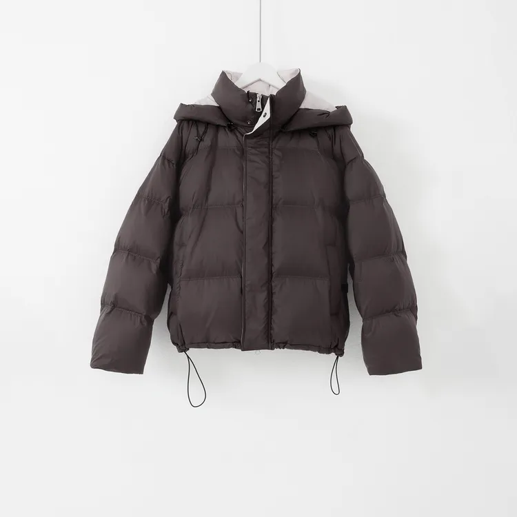 几里与麻 连帽抽绳撞色宽松加厚羽绒服 衣长68胸围140 2100451