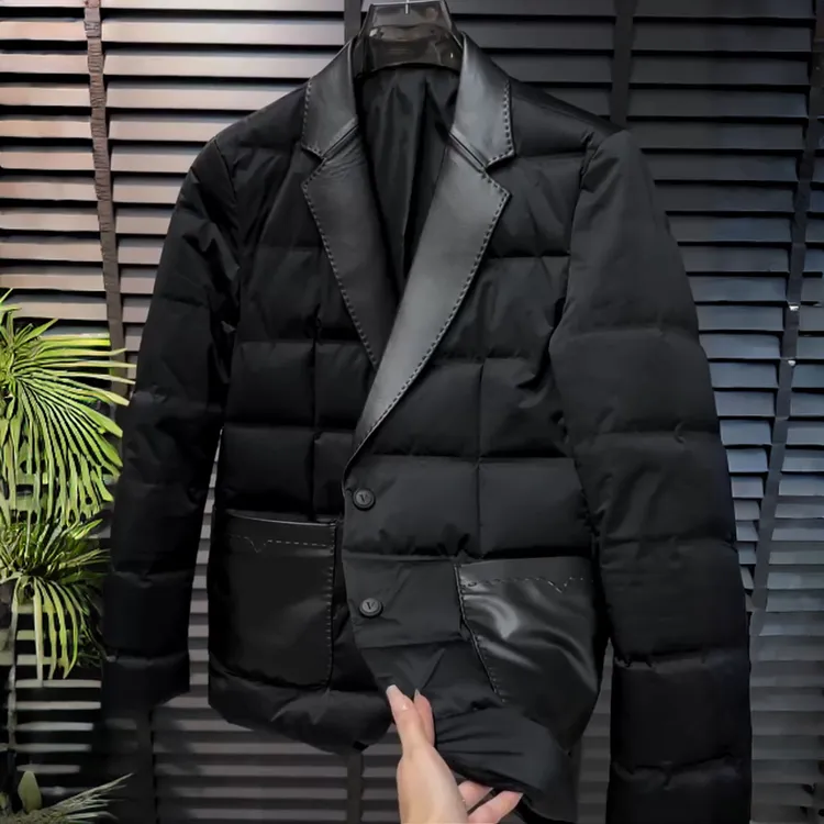 法帝卡尔克秋冬季男时尚高级感设计感拼接羽绒西装轻奢气质个性