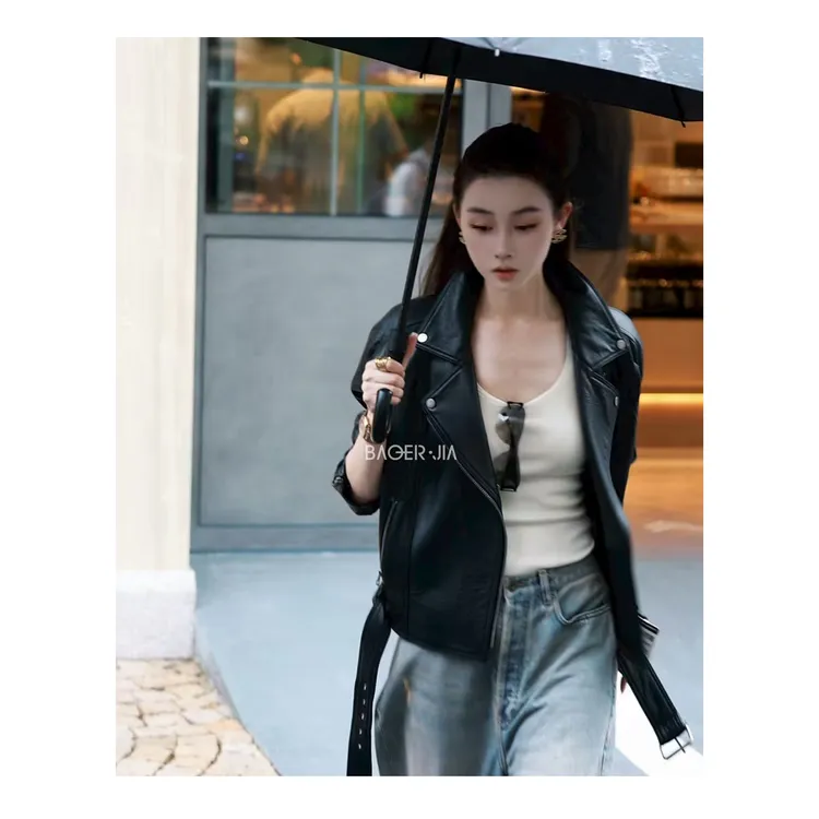 88-【小帅机车】宝儿家含幂BA133325308秋冬款经典风格大翻领皮外套