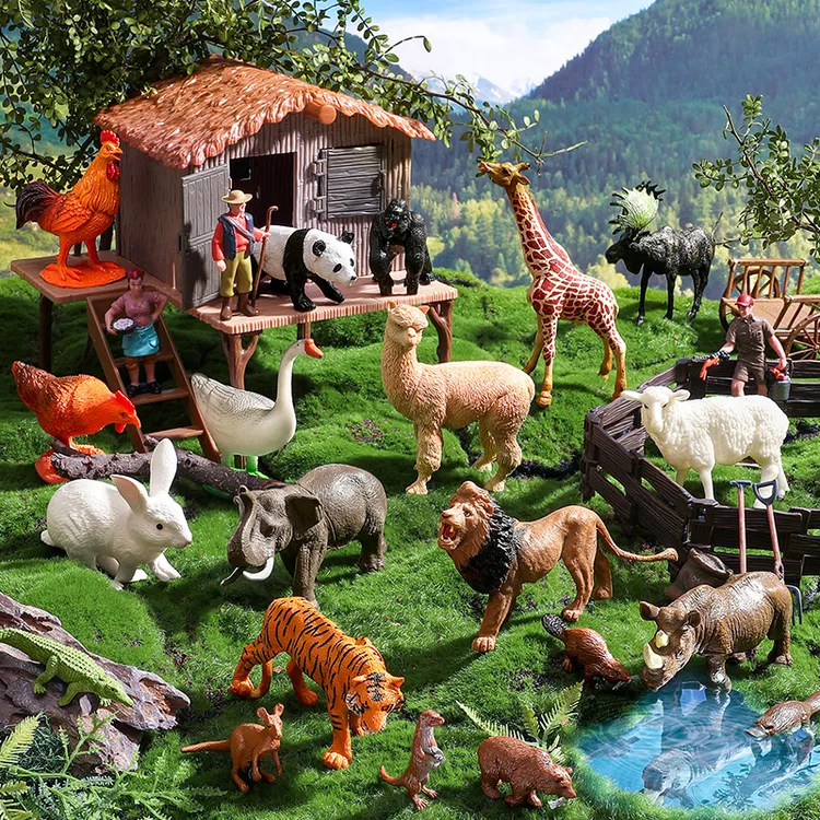 育儿宝儿童仿真野生动物玩偶套装恐龙霸王龙农场家禽模型玩具