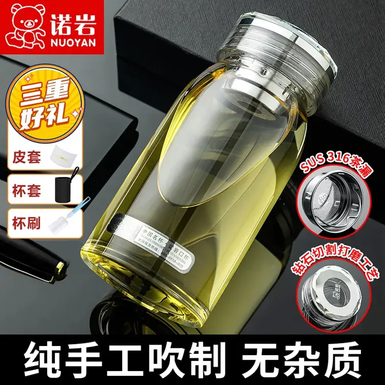 诺岩玻璃杯加厚简约时尚单层水杯高硼硅玻璃大容量水杯大肚杯便携商品图