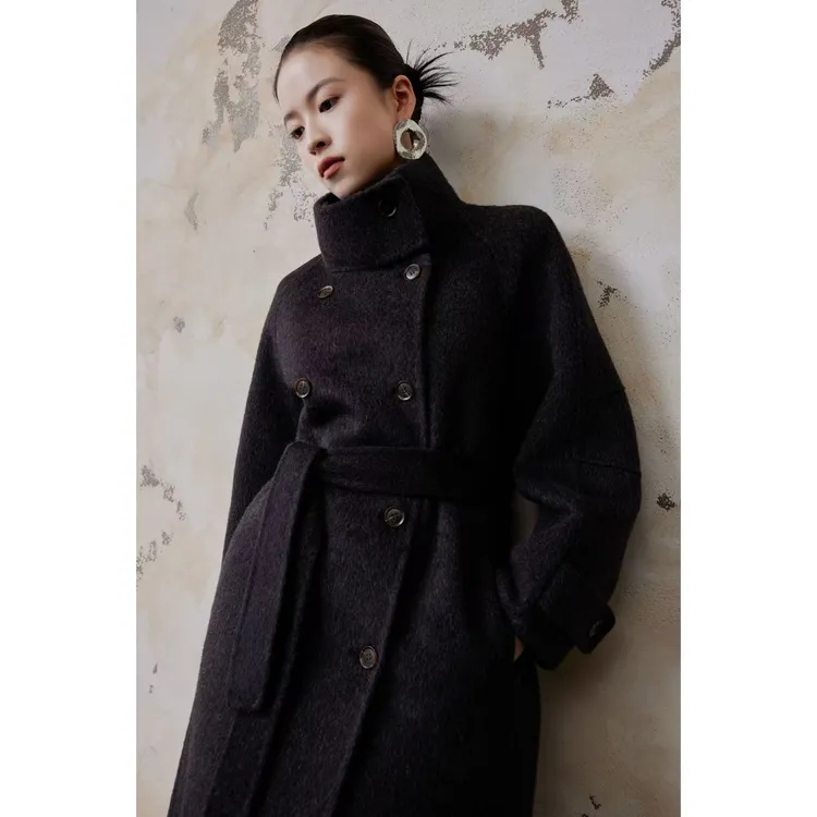 JIUER落肩袖立领毛呢大衣韩版双面呢宽松显瘦网红同款秋冬外套078
