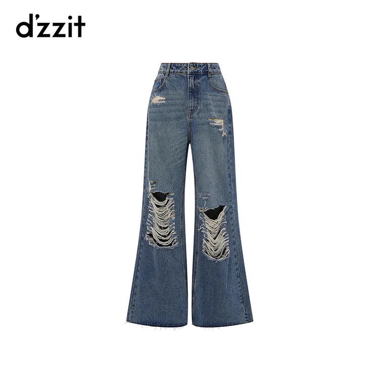 dzzit地素牛仔裤春秋美式复古潮流宽松棉质微喇阔腿裤子女3I1R807