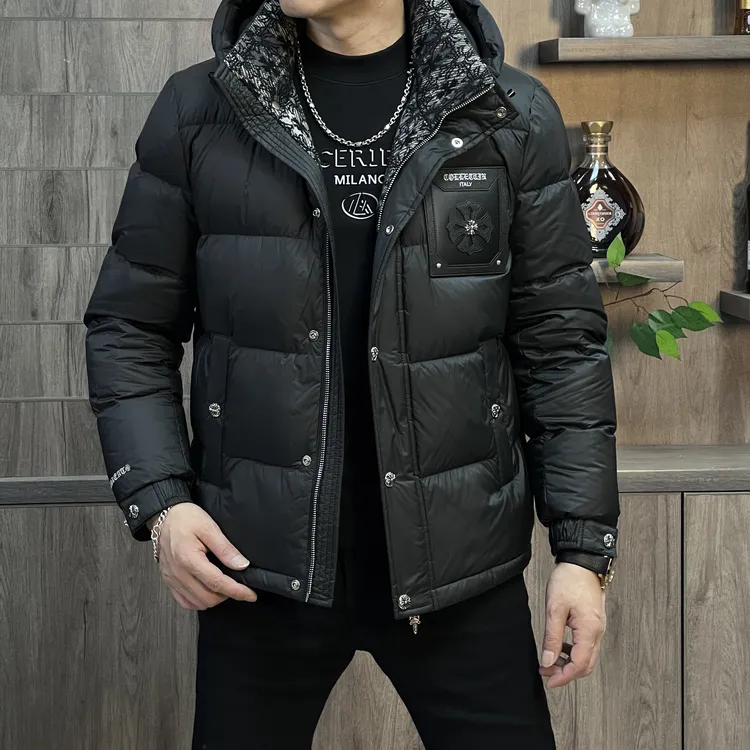 欧货高端冬季男士羽绒服连帽潮牌时尚修身保暖外套加厚休闲上衣
