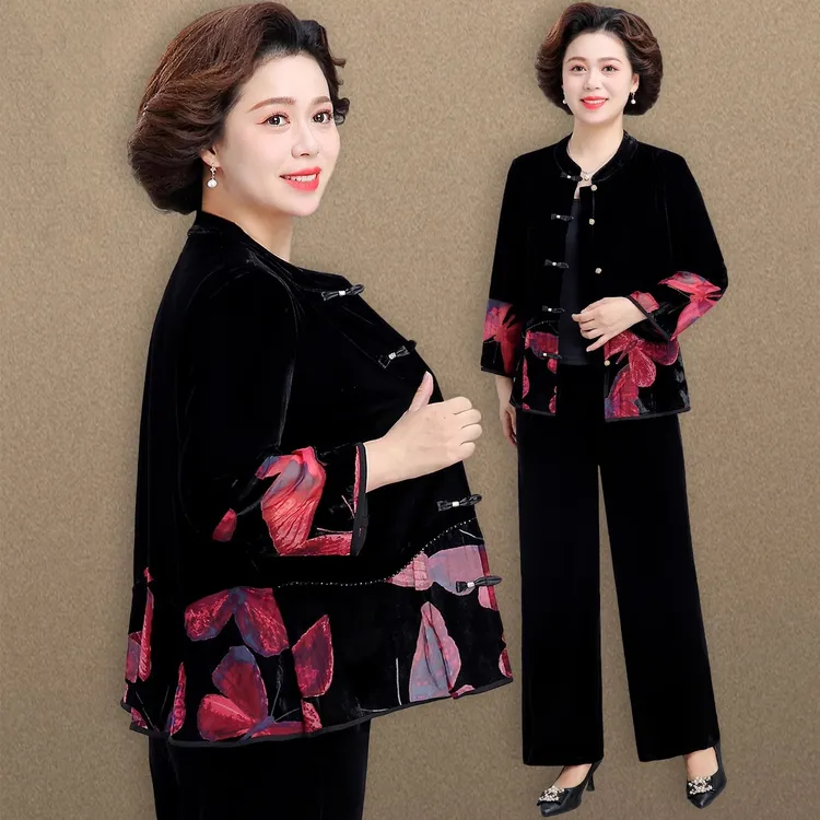 妈妈秋装2025新款外套洋气中老年金丝绒运动套装女春秋贵夫人品牌