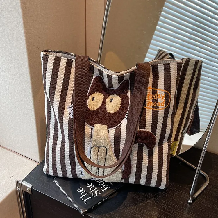 大容量卡通手提购物袋女时尚帆布通勤包学生上课单肩包旅行托特包