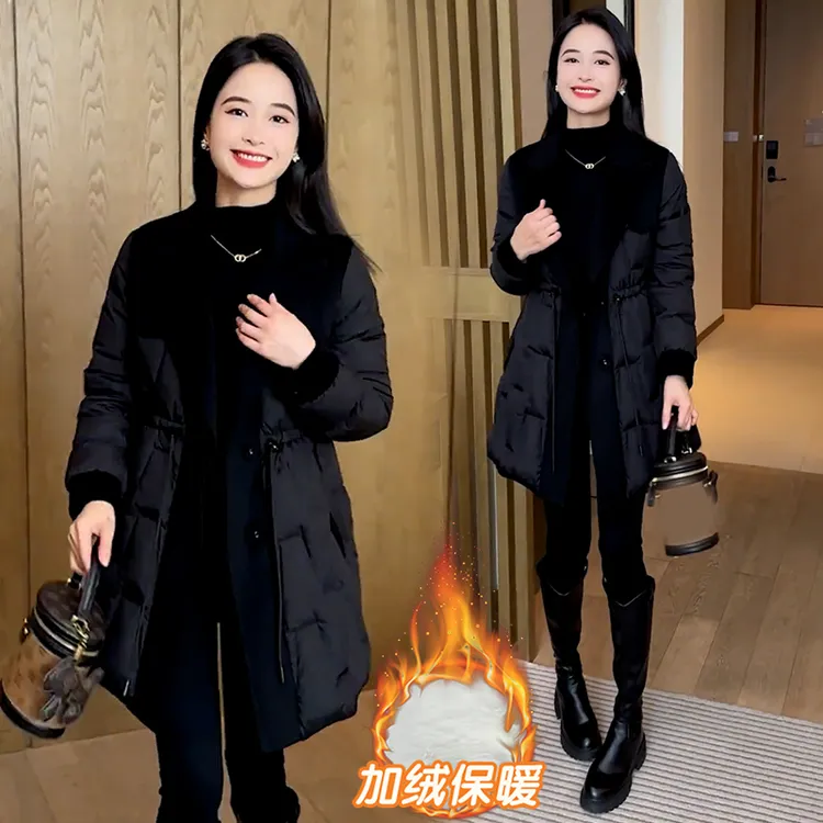 西装领棉服女中长款保暖外套2025冬季新款洋气加绒加厚外套潮