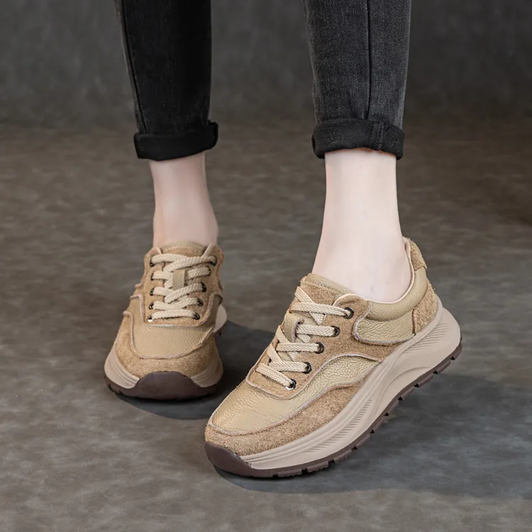 复古大码鞋子女2025新款爆款百搭厚底阿甘鞋休闲真皮板鞋41到43潮