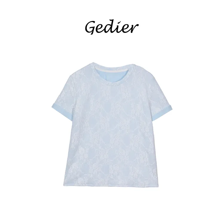 【歌蒂尔】2025春季欧若风圆领蕾丝花纹短袖上衣 TG510595Y