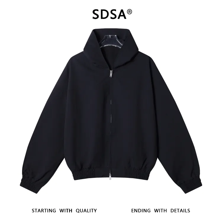 SDSA男士秋冬新款痞帅男装纯色螺纹下摆连帽卫衣拉链外套百搭时尚