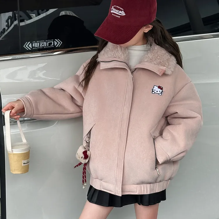 女童Kitty猫加绒加厚外套2025新儿童冬款洋气时髦夹克中大童上衣