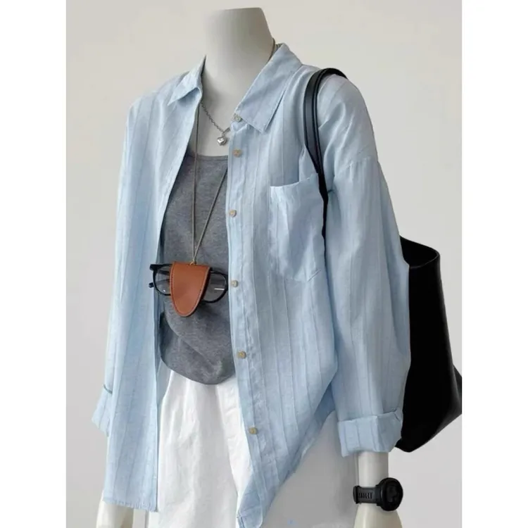 蓝色外套外穿衣服宽松衬衫衬衫薄款新款衬衣衬衫外套女款小个子