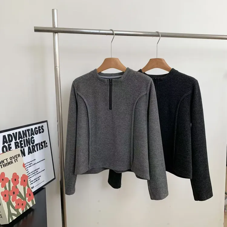 素心轻奢 2025秋冬欧货立领半拉链加厚卫衣时尚立体拼接显瘦上衣