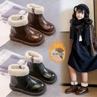 女童洋气小短靴女童靴子儿童雪地靴加绒小女孩皮靴马丁靴短靴