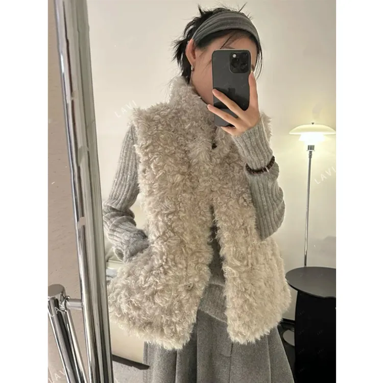 绒光汀雪 毛绒时尚百搭保暖韩版马夹短外套LW5206