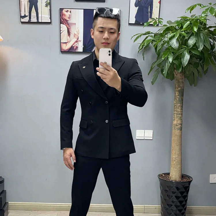 6603男士双排扣纯色净版修身双开叉休闲韩版立体雅痞型弹力西服