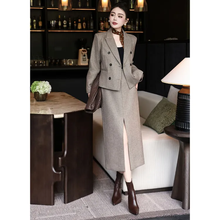 欧洲站女装法式西装外套中长款半身裙高级西服通勤职业套装两件套